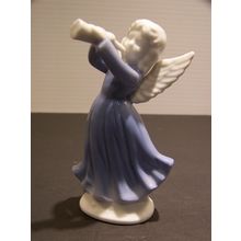 Inarco Blue Ceramic Angel with Horn Vintage Christmas HTF