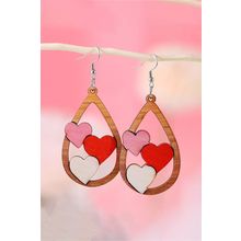 Red Valentines 3 Hearts Insert Water Drop Earrings