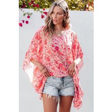 Pink Boho Floral V Neck Kimono Style Blouse