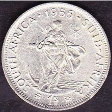 1955 South Africa 1 Shilling Silver Coin