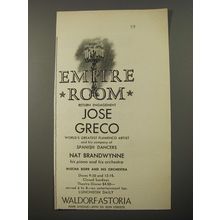 1954 Waldorf Astoria Hotel Ad - Empire Room Return engagment Jose Greco