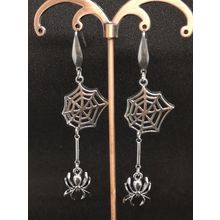 Long Spider, Spider Web, Cobweb Earrings. Gothic/ Halloween Silver Plated Hooks.