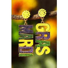 Yellow MARDI GRAS Shiny Letter Pendant Earrings