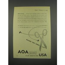 1949 AOA American Overseas Airlines Ad - Round trip fares cut