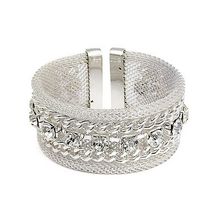 Mesh Bracelets w/ Clear Rhinestone & Chain Linear - Silver - BR-MB1110SV