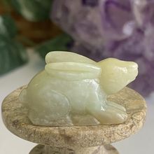 Vintage MINI Yellow Chinese Soapstone Hand Carved RABBIT Figurine Carving 1.4"