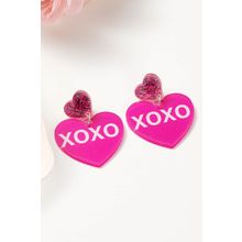 Rose Red Valentine XOXO Print Double Heart Shape Earrings