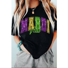 Black Mardi Gras Heat Transfer Graphic Holiday Tee