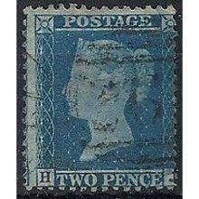 1855 SG34 2d Blue Plate 5 Perf 14 Wmk Large Crown Fine Used Check Letters "HJ".