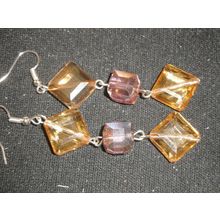 Totally unique pink cube & square champagne crystal glass long swing earrings