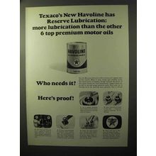 1964 Texaco Havoline Motor Oil Ad - Reserve Lubrication