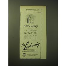 1948 The Lombardy Ad - Now Leasing luxurious 1, 2 and 3 room apartments