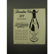 1950 Beaulieu Vineyard BV Beaurose Wine Advertisement