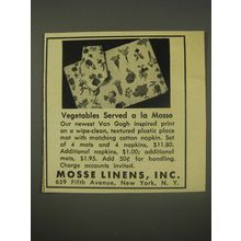 1956 Mosse Linens Ad - Vegetables served a la Mosse