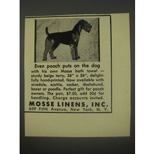 1956 Mosse Linens Ad - Even Pooch puts on the dog