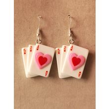Playing Card Deck Pink Love Heart Silver Plated Earrings