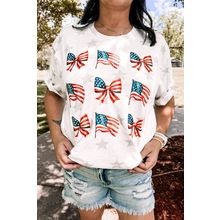 Khaki Patriotic Flag Bow Graphic Starry Round Neck T Shirt