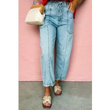 Myosotis Exposed Stitch Detail Drawstring Barrel Jeans