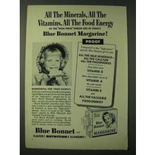 1955 Blue Bonnet Margarine Ad - All the minerals, all the vitamins