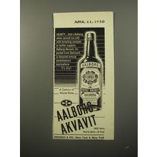 1950 Aalborg Akvavit Ad - Hearty.. that's Aalborg when served ice-cold