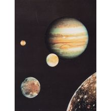 Jupiter & Four Moon NASA Display London Planetarium 1970s Astronomy Postcard