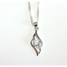 Silver Diamante Cubic Zircon Pendant Necklace Silver Chain