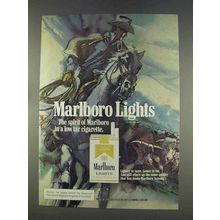 1977 Marlboro Lights Cigarettes Ad - Cowboy, Horse