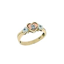 14k Gold Multi Tone 3 Color Sweet 15 Heart And Stars Ring 15 años Oro Size 7