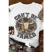 White Cant Be Tamed Western Steer Head Crew Neck T Shirt