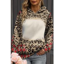 Brown Leopard Plaid Bleached Print Kangaroo Pocket Hoodie