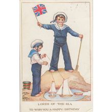 Toy Model Puppet Type Boats on String WW1 Children Sailors Old Postcard