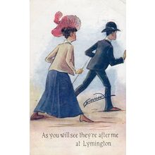 Randy Ladies Chasing Sex Men at Lymington Hampshire Old Comic Postcard