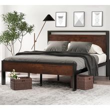SHA CERLIN 14 Inch Queen Size Metal Platform Bed Frame with Wooden Headboard and