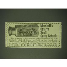 1900 Dr. Marshall's Catarrh Snuff Ad - Cures Catarrh