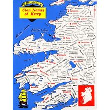 Clan Names Of Kerry Irish Ireland Surnames Rare 1980s Map Postcard