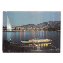 GENEVE AT NIGHT, GENEVA SWITZERLAND used postcard 1989 PM =