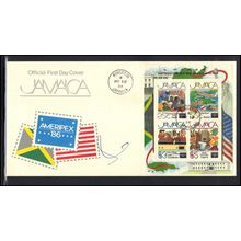 FDC Jamaca Souvenir Sheet AMERIPEX '86 (Cachet-U/A) Box0330