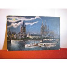 AT NIGHT , KOLN AM RHEIN, GERMANY unused antique postcard #