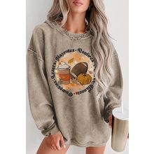 Khaki Oversized Autumn Vibe Graphic Corded Sweatshirt