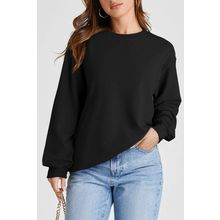 Black Plain Drop Shoulder Crewneck Pullover Sweatshirt