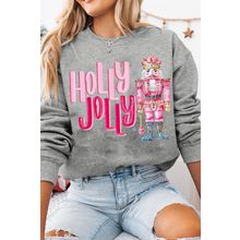 Gray HOLLY JOLLY Nutcracker Print Crew Neck Christmas Sweatshirt