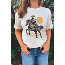 White Sunset Cowboy Print Western Fashion T Shirt