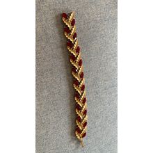 VINTAGE CROWN TRIFARI GOLD TONE LEAF RED STONES LINK BRACELET 37g 19cm-LONG (P3)