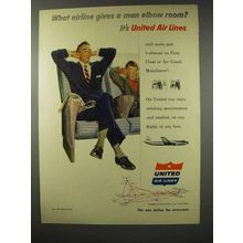 1956 United Air Lines Ad - Gives a Man Elbow Room
