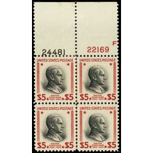 834, Mint LH $5 24481 22169 Plate Block Durland $600 - Stuart Katz