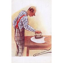 Man Ironing Dinner Jacket Shirt Antique Comic Postcard