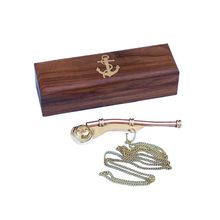 Pack Of 2] Solid Brass/Copper Boatswain (Bosun) Whistle w Rosewood Box 5""