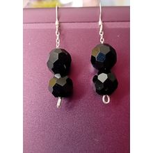 Silver Black Faceted Bead Drop Earrings