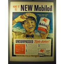1949 Mobil Mobiloil Ad - Here it is! New Mobiloil Unsurpassed Triple-Action!
