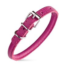 Dog Pet Round Leather Collar W1/4" - L8"-10", Pink